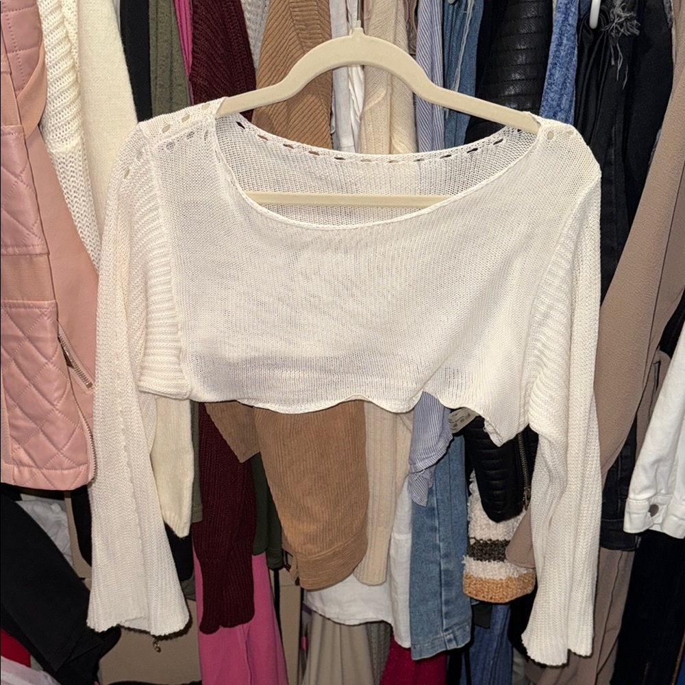 White Knit Cropped Sweater